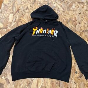 Black Flame Logo Thrasher Hoodie / Skater Grunge Classic — Size Adult M